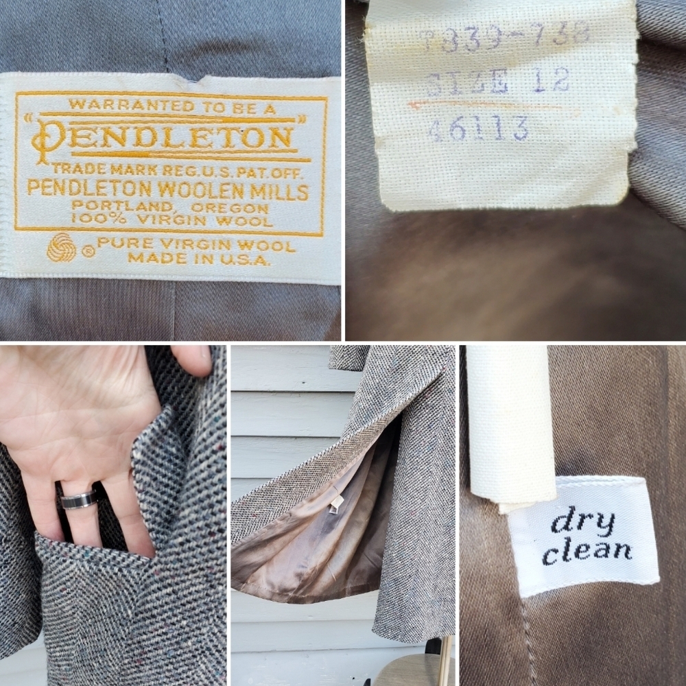 Vintage 80s Pendleton Blue Black Gray Barleycorn Tweed Wool Trench Coat 12‎ - Picture 5 of 8